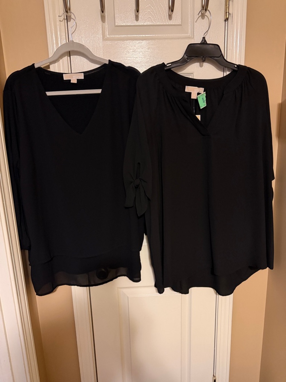 Michael Kors Women's Black V-Neck and Peasant Blouse Set